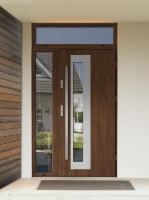 Model PALLAS PREMIUM 72 mm front door with side and top sidelights / top and side panels with bar – energy efficient modern external door with mirrore