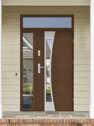 Model BELLIS PREMIUM 72 mm front door with side and top sidelights / top and side panels with handle – energy efficient modern external door with mirr