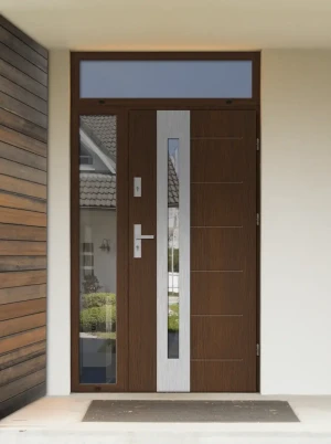 Model TULUZA PREMIUM 72 mm front door with side and top sidelights / top and side panels with handle – energy efficient modern external door with mirr