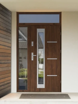 Model GRECA PREMIUM 72 mm front door with side and top sidelights / top and side panels with handle – energy efficient modern external door with mirro