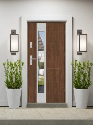 Caiman MaxTerm Energo z klamką komplet z ościeżnicą z szybą lustro weneckie energooszczędne drzwi wejściowe do domu U 1.3 producent 80 90 100