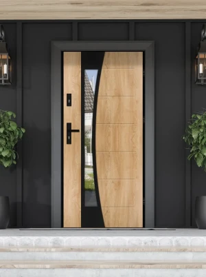 Bellis Loft Premium drzwi zewnętrzne z czarną klamką | Ud = 1.1 Czyste Powietrze