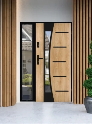 Agama Loft Premium drzwi zewnętrzne z doświetlem bocznym | czarna klamka i ościeżnica