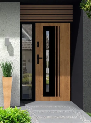 Collaris Loft Premium drzwi zewnętrzne z doświetlem bocznym | czarna klamka i ościeżnica