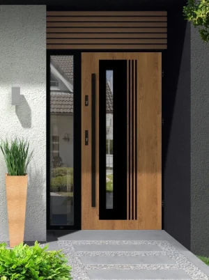 Collaris Loft Premium drzwi zewnętrzne z doświetlem bocznym | czarna antaba i ościeżnica