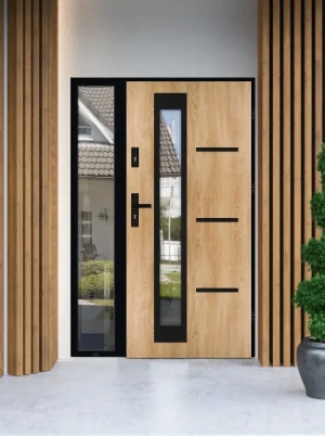 Greca Loft Premium drzwi zewnętrzne z doświetlem bocznym | czarna klamka i ościeżnica