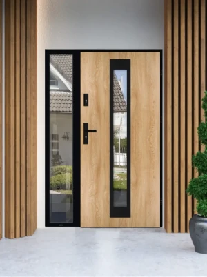 Drzwi wejściowe do domu pod duży otwór poszerzone nietypowe przestronne duże z oknem doświetlem dostawką dopasowane na wymiar na zamówienie szerokie Iguana LOFT