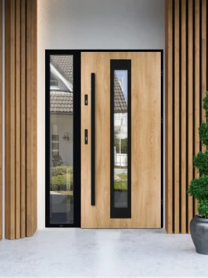 Iguana Loft Premium drzwi zewnętrzne z doświetlem bocznym | czarna antaba i ościeżnica