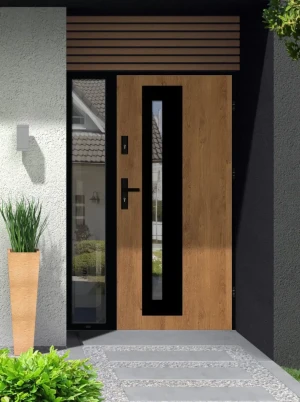 Natrix Loft Premium drzwi zewnętrzne z doświetlem bocznym | czarna klamka i ościeżnica