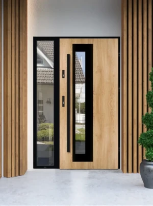 Pallas Loft Premium drzwi zewnętrzne z doświetlem bocznym | czarna antaba i ościeżnica