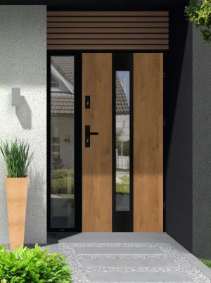 Papua Loft Premium drzwi zewnętrzne z doświetlem bocznym | czarna klamka i ościeżnica
