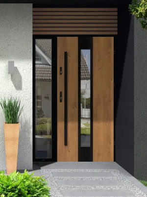 Papua Loft Premium drzwi zewnętrzne z doświetlem bocznym | czarna antaba i ościeżnica