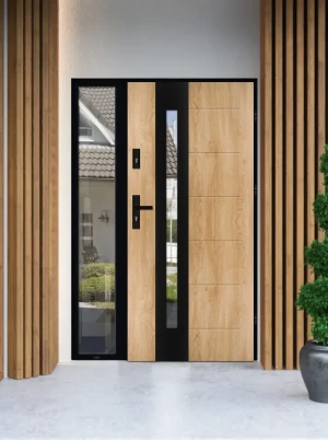 Tuluza Loft Premium drzwi zewnętrzne z doświetlem bocznym | czarna klamka i ościeżnica
