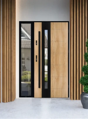 Tuluza Loft Premium drzwi zewnętrzne z doświetlem bocznym | czarna antaba i ościeżnica