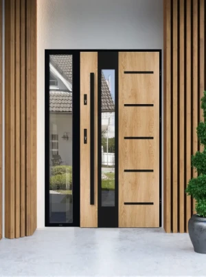 Uta Loft Premium drzwi zewnętrzne z doświetlem bocznym | czarna antaba i ościeżnica