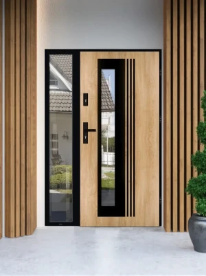 Varius Loft Premium drzwi zewnętrzne z doświetlem bocznym | czarna klamka i ościeżnica