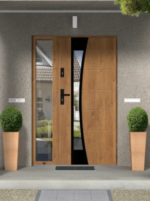 Nowoczesne Drzwi z dostawką Bellis BLACK winchester | Stalowo - Aluminiowe | z czarną klamką