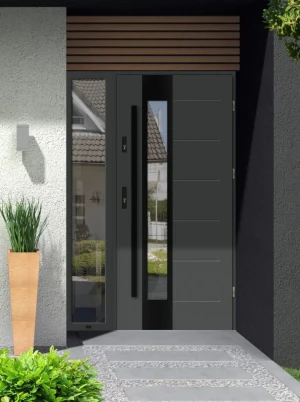 Nowoczesne Drzwi z dostawką Caiman BLACK Antracyt | Stalowo - Aluminiowe | z czarny pochwytem