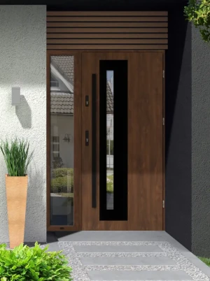 Nowoczesne Drzwi z dostawką Natrix BLACK Orzech | Stalowo - Aluminiowe | z czarny pochwytem
