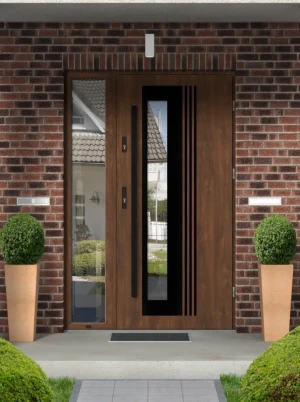 Nowoczesne Drzwi z dostawką Varius BLACK Orzech | Stalowo - Aluminiowe | z czarny pochwytem