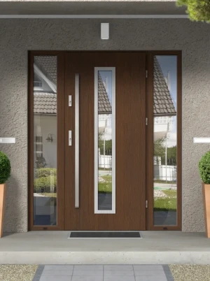 Anolis Premium z uchwytem i futryną nowoczesne energooszczędne drzwi do domu z dwiema dostawkami bocznymi z przeszkleniem 180 190