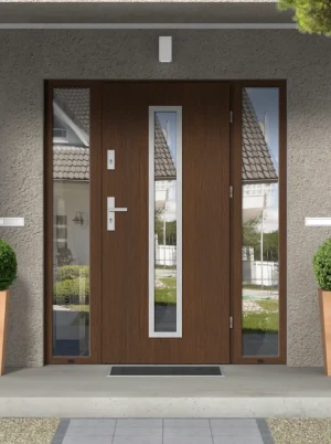 Anolis Premium z klamką i futryną nowoczesne energooszczędne polskie drzwi do domu z dwiema dostawkami bocznymi z przeszkleniem 160