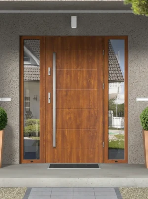 Avon Premium z uchwytem i futryną nowoczesne energooszczędne drzwi do domu z dwiema dostawkami bocznymi z przeszkleniem 180 190