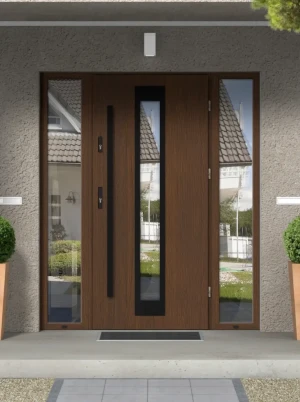 Iguana Black Premium z czarną antabą i ramką nowoczesne energooszczędne drzwi wejściowe z doświetlami z szybą wenecką 160 170 180 190