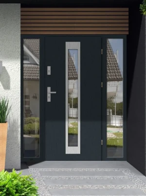 Iguana Premium z klamką i ramką nowoczesne energooszczędne polskie drzwi wejściowe z doświetlami z lustrem weneckim 160 170 180 190