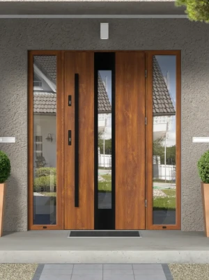 Papua Black Premium z czarną antabą i ramką nowoczesne energooszczędne drzwi wejściowe z doświetlami z szybą wenecką 160 170 180 190