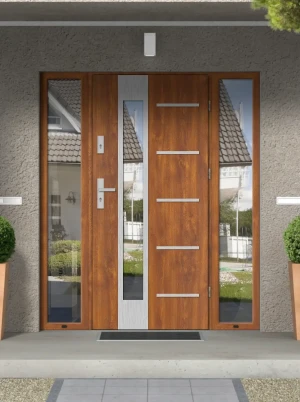 Uta Premium z klamką i ramką nowoczesne energooszczędne polskie drzwi wejściowe z doświetlami z lustrem weneckim 160 170 180 190