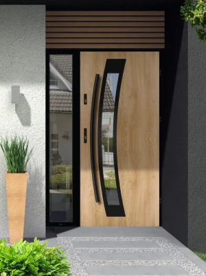 Calotes Loft Premium drzwi zewnętrzne z doświetlem bocznym | czarna antaba i ościeżnica