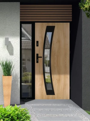 Calotes Loft Premium drzwi zewnętrzne z doświetlem bocznym | czarna klamka i ościeżnica