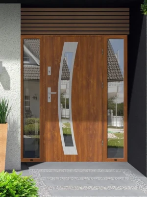 Calotes Premium z klamką i ramką nowoczesne energooszczędne polskie drzwi wejściowe z doświetlami z lustrem weneckim 160 170 180 190