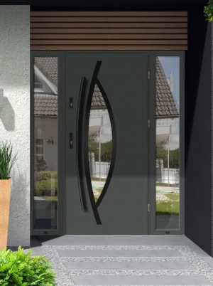 Pogona Black Premium drzwi zewnętrzne z doświetlami bocznymi | czarna antaba