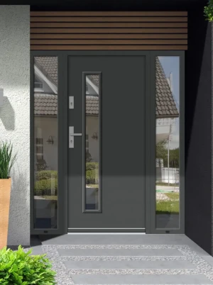 Aquila Premium drzwi zewnętrzne z doświetlami bocznymi | klamka INOX