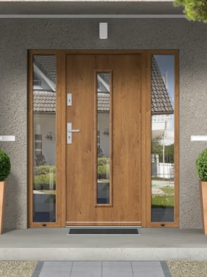 Ardea Premium drzwi zewnętrzne z doświetlami bocznymi | klamka INOX