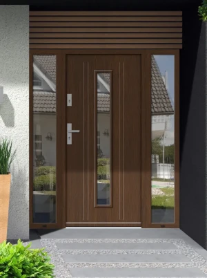 Falco Premium drzwi zewnętrzne z doświetlami bocznymi | klamka INOX