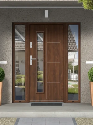 Tetrae Premium drzwi zewnętrzne z doświetlami bocznymi | klamka INOX