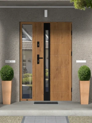Nowoczesne Drzwi z dostawką Slim BLACK winchester | Stalowo - Aluminiowe | z czarną klamką