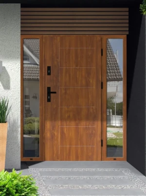 Gekko Black Premium drzwi zewnętrzne z doświetlami bocznymi | czarna klamka