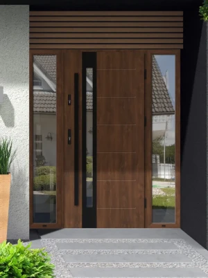 Slim Black Premium drzwi zewnętrzne z doświetlami bocznymi | czarna antaba