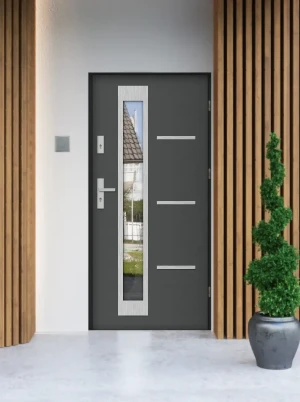 MaxTerm Drzwi wejściowe 90 Antracyt | Klamka INOX | Czyste Powietrze Ud od 0.9