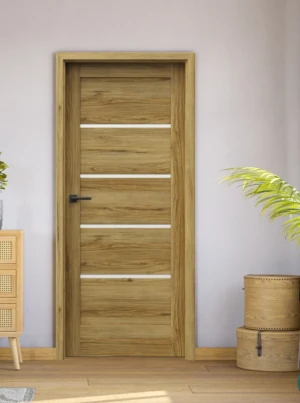 KRÓTKI TERMIN ZESTAW Skrzydło + ościeżnica drzwi wewnętrzne dębowe 80 Porta Trim Lite A.4 - przylgowe w kolorze Dąb Catania Portadecor z szybą mleczną