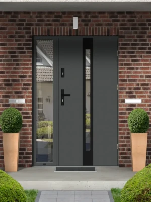 Nowoczesne Drzwi z dostawką Apis BLACK Antracyt | Stalowo - Aluminiowe | z czarną klamką