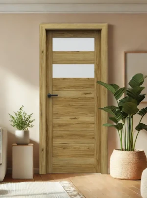 Drzwi wewnętrzne z ościeżnicą komplet Porta dąb naturalny dębowe drewno 70 80 90 bezprzylgowe zestaw z ościeżnicą regulowaną i klamką nowoczesne Verte Home