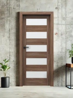 Drzwi wewnętrzne z ościeżnicą komplet Porta orzech ciemny verona drewno 70 80 90 bezprzylgowe zestaw z ościeżnicą regulowaną i klamką nowoczesne Verte Home