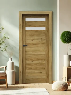 Drzwi wewnętrzne z ościeżnicą komplet Porta dąb naturalny dębowe drewno 70 80 90 bezprzylgowe zestaw z ościeżnicą regulowaną i klamką nowoczesne Verte Home