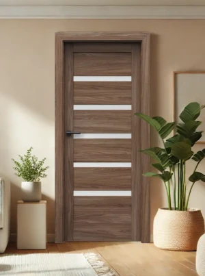 Drzwi wewnętrzne z ościeżnicą komplet Porta orzech ciemny verona drewno 70 80 90 bezprzylgowe zestaw z ościeżnicą regulowaną i klamką nowoczesne Verte Home