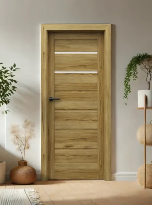 Drzwi wewnętrzne z ościeżnicą komplet Porta dąb naturalny dębowe drewno 70 80 90 bezprzylgowe zestaw z ościeżnicą regulowaną i klamką nowoczesne Verte Home